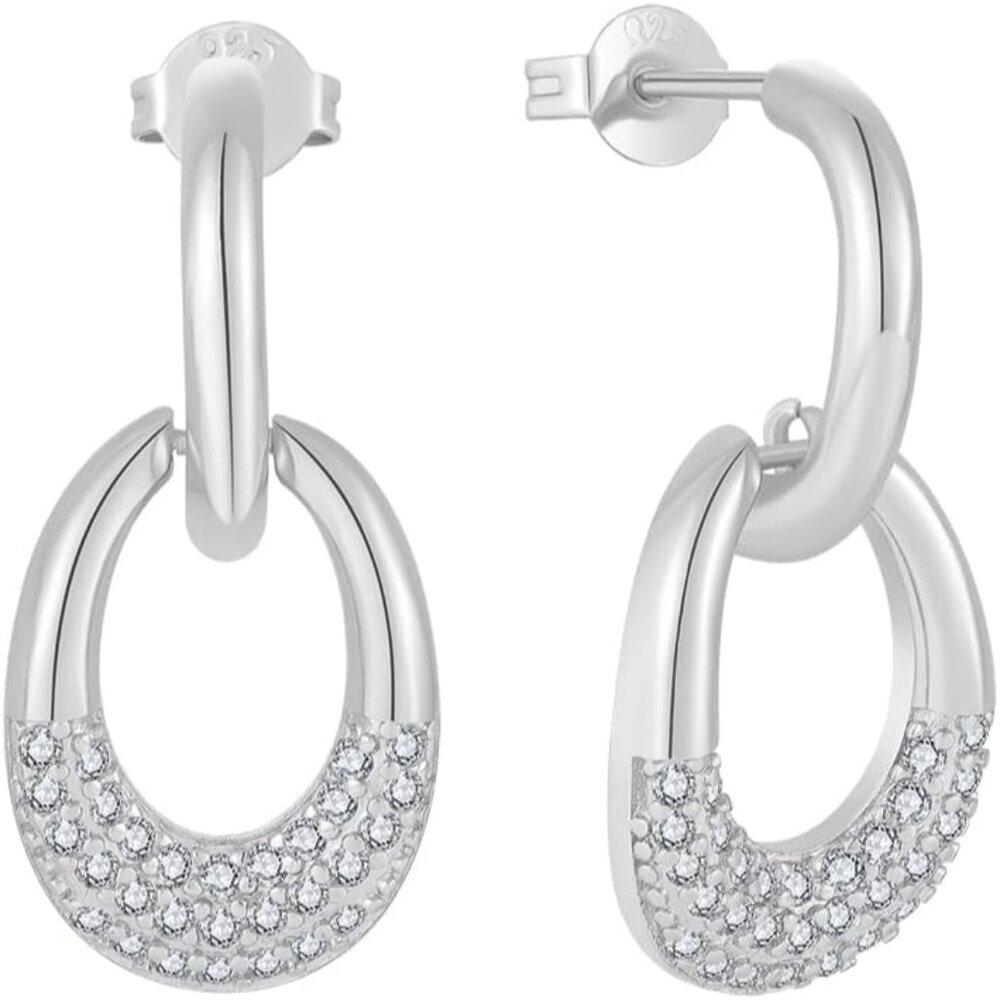 White Cubic Zirconia U-Shaped Drop Dangle Earrings For Women